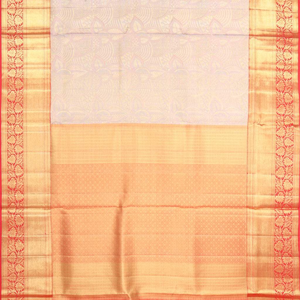 Cloud White Kanjivaram Silk Saree With Floral Motifs Pattern - Singhania's