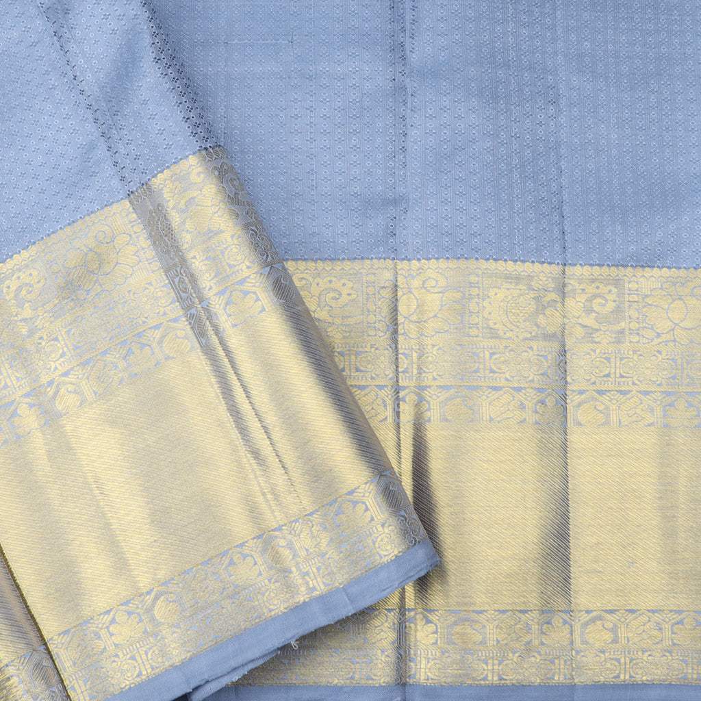 Cloud White Kanjivaram Silk Saree With Floral Motifs Pattern - Singhania's
