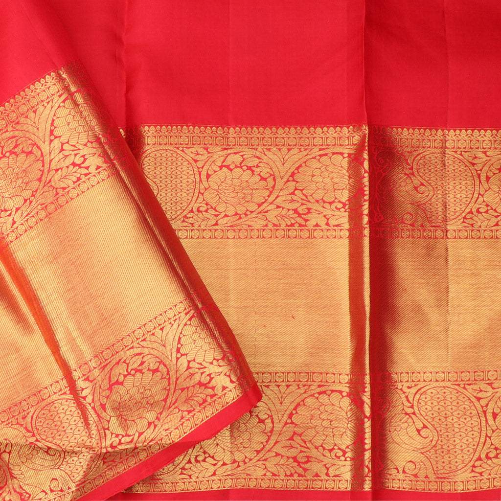 Red Kanjivaram Silk Saree With Floral Motifs Pattern - Singhania's