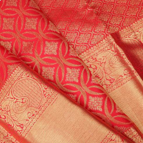 Red Kanjivaram Silk Saree With Floral Motifs Pattern - Singhania's
