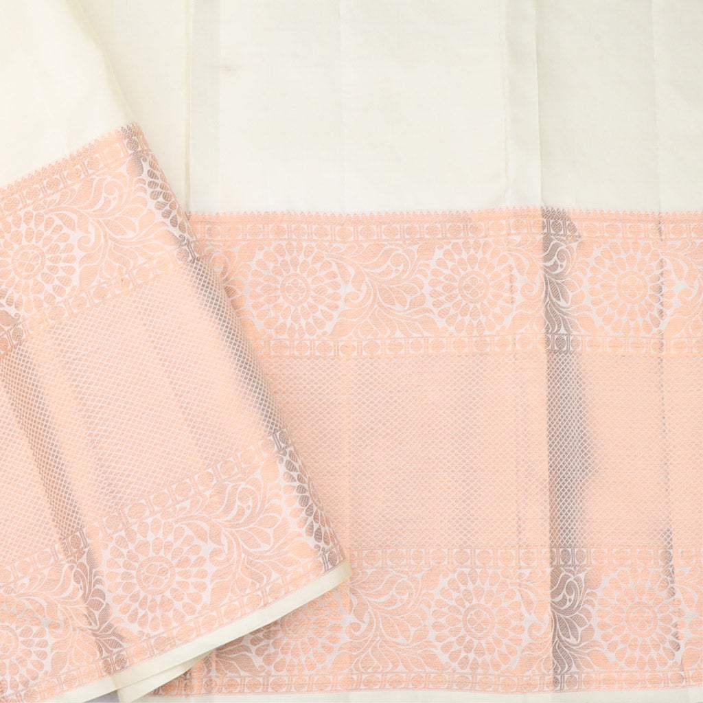 White Kanjivaram Silk Saree With Tiny Floral Buttis In Copper Zari - Singhania's