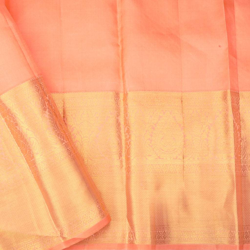 Pastel Lilac Grey Kanjivaram Silk Saree With Floral Pattern - Singhania's