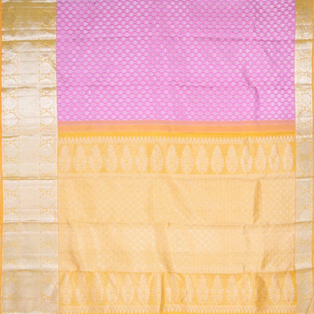 Pastel Pink Kanjivaram Silk Saree With Leaf Buttis - Singhania's