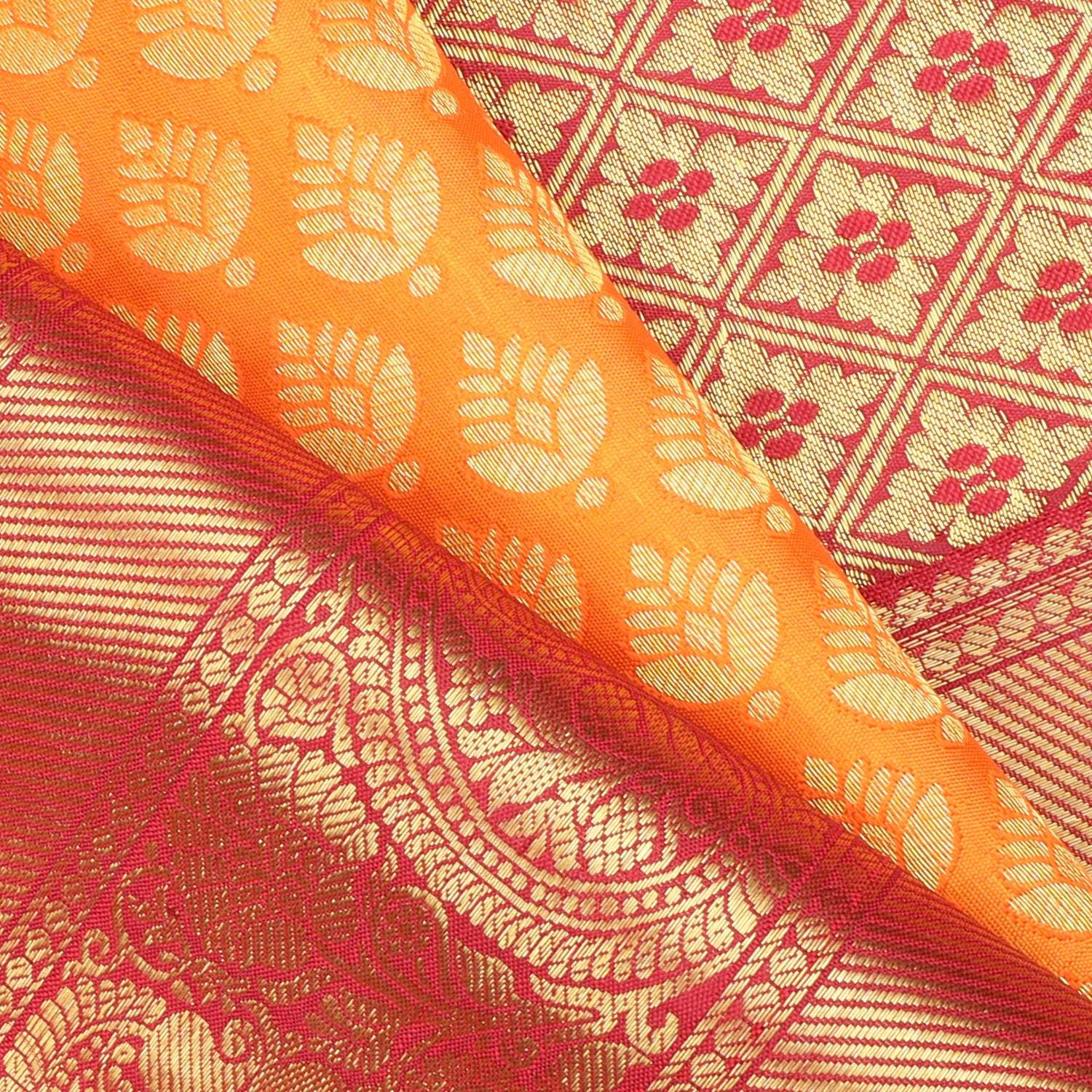 Vibrant Orange Kanjivaram Silk Saree With Floral Buttis - Singhania's