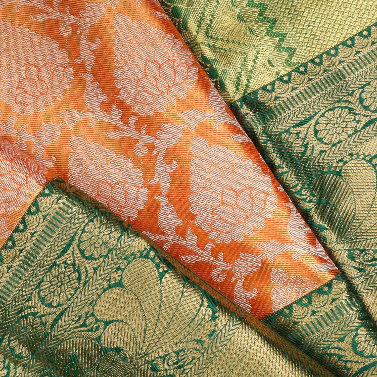 Pumpkin Orange Kanjivaram Silk Saree With Floral Jaal Design - Singhania's