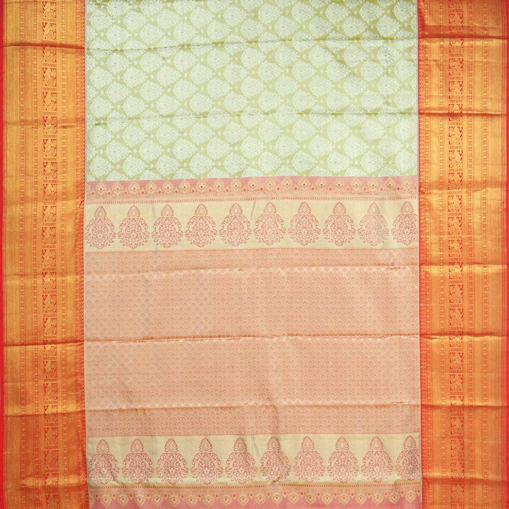 Sage Green Kanjivaram Tissue Saree With Floral Buttas - Singhania's