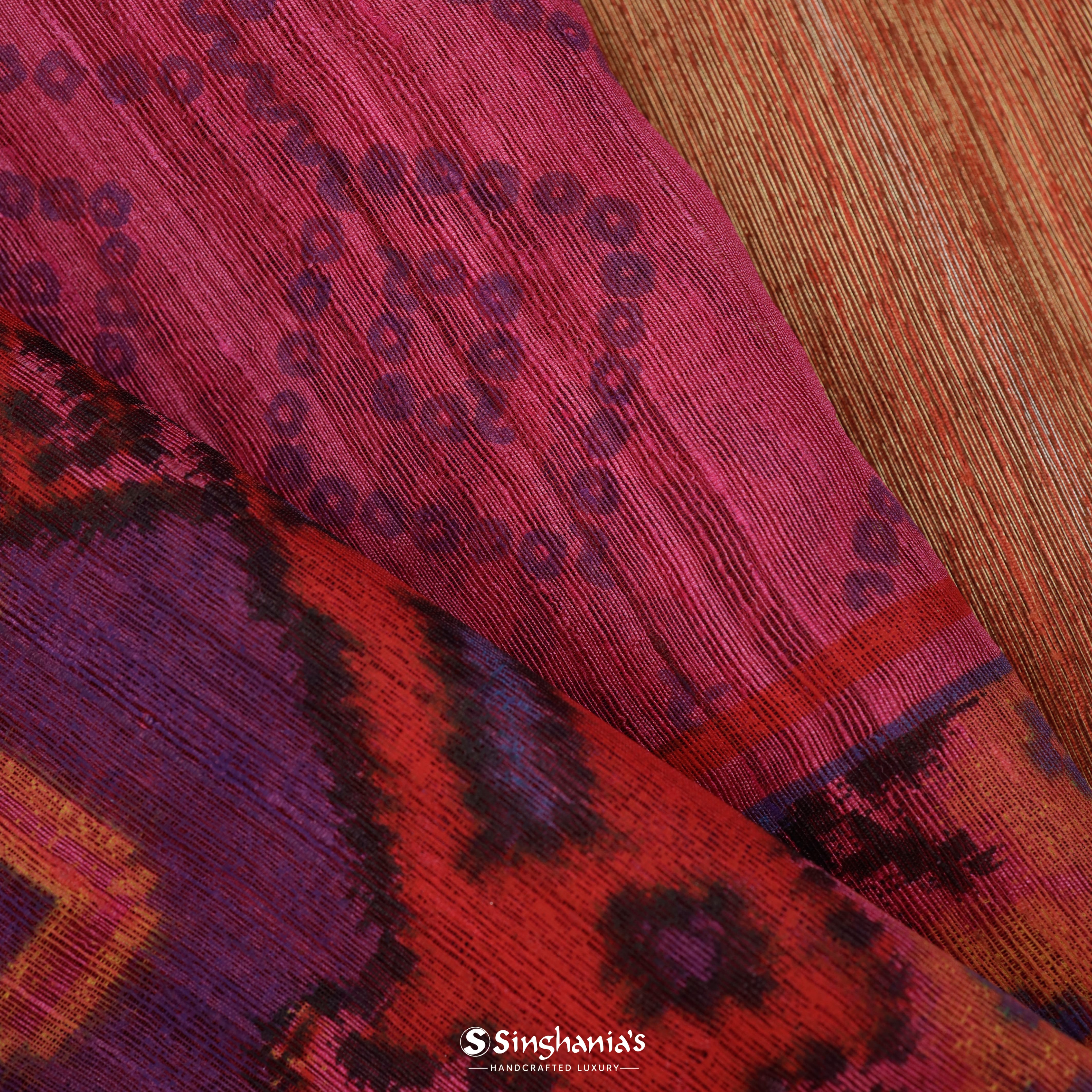 Garnet Red Tussar Printed Saree With Geometrical Pattern
