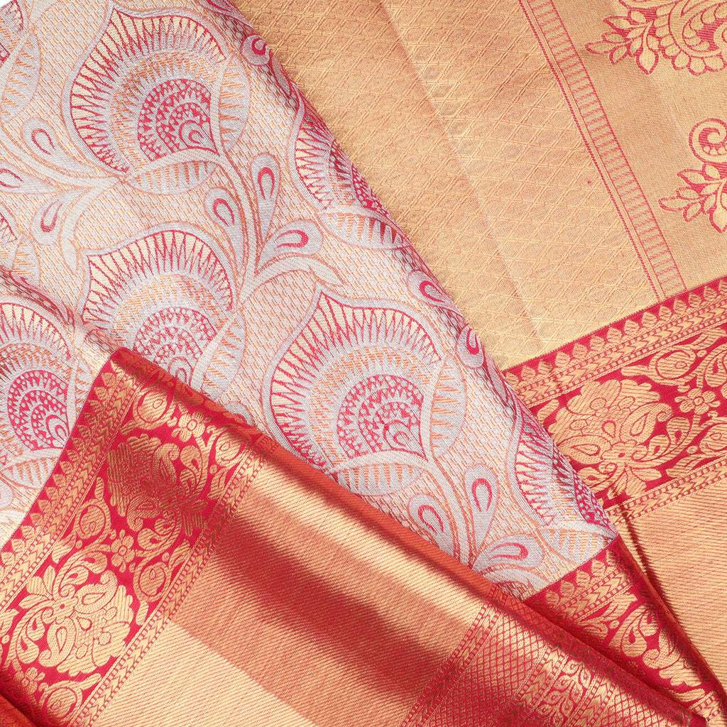 Light Gold Tissue Kanjivaram Silk Saree With Floral Motif Pattern - Singhania's