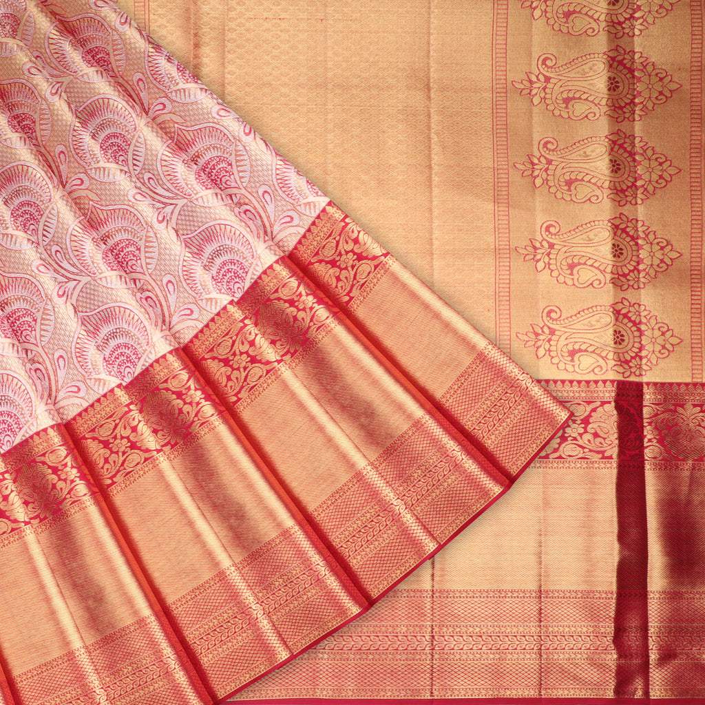 Light Gold Tissue Kanjivaram Silk Saree With Floral Motif Pattern - Singhania's