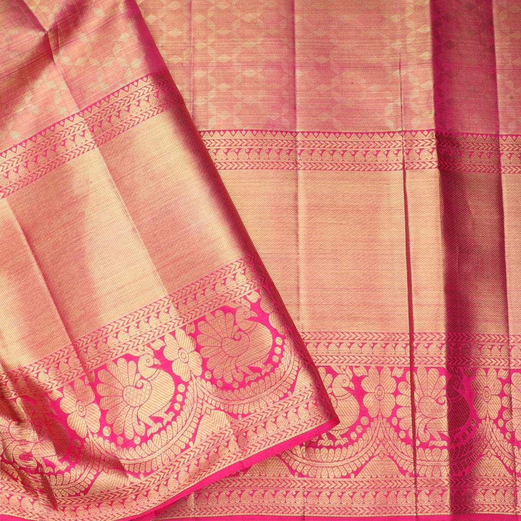 Gold Tissue Kanjivaram Silk Saree With Floral Motif Pattern - Singhania's