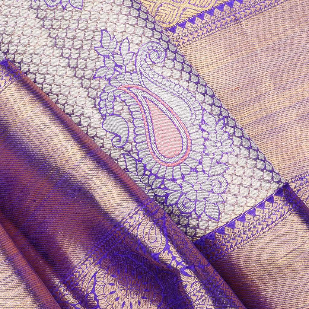 Violet Tissue Kanjivaram Silk Saree With Floral Motif Pattern - Singhania's
