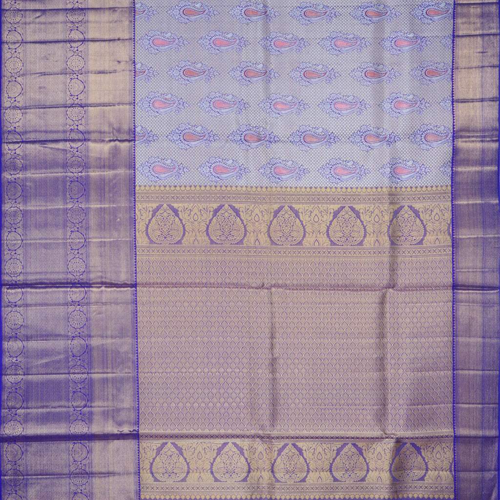 Violet Tissue Kanjivaram Silk Saree With Floral Motif Pattern - Singhania's
