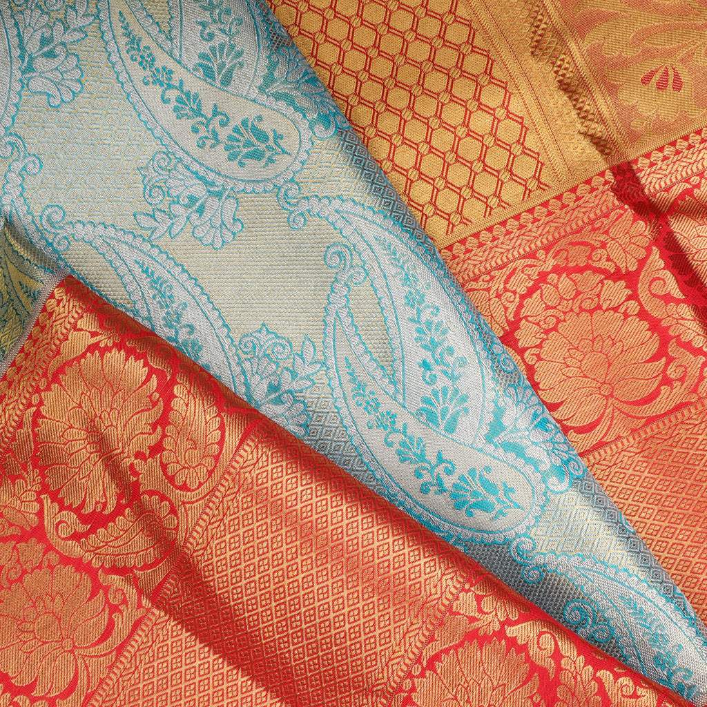 Powder Blue Tissue Kanjivaram Silk Saree With Paisley Motif Pattern - Singhania's