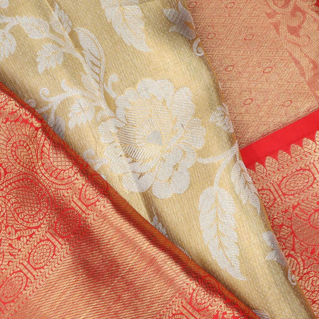 Gold Kanjivaram Silk Saree With Floral Motif Pattern - Singhania's