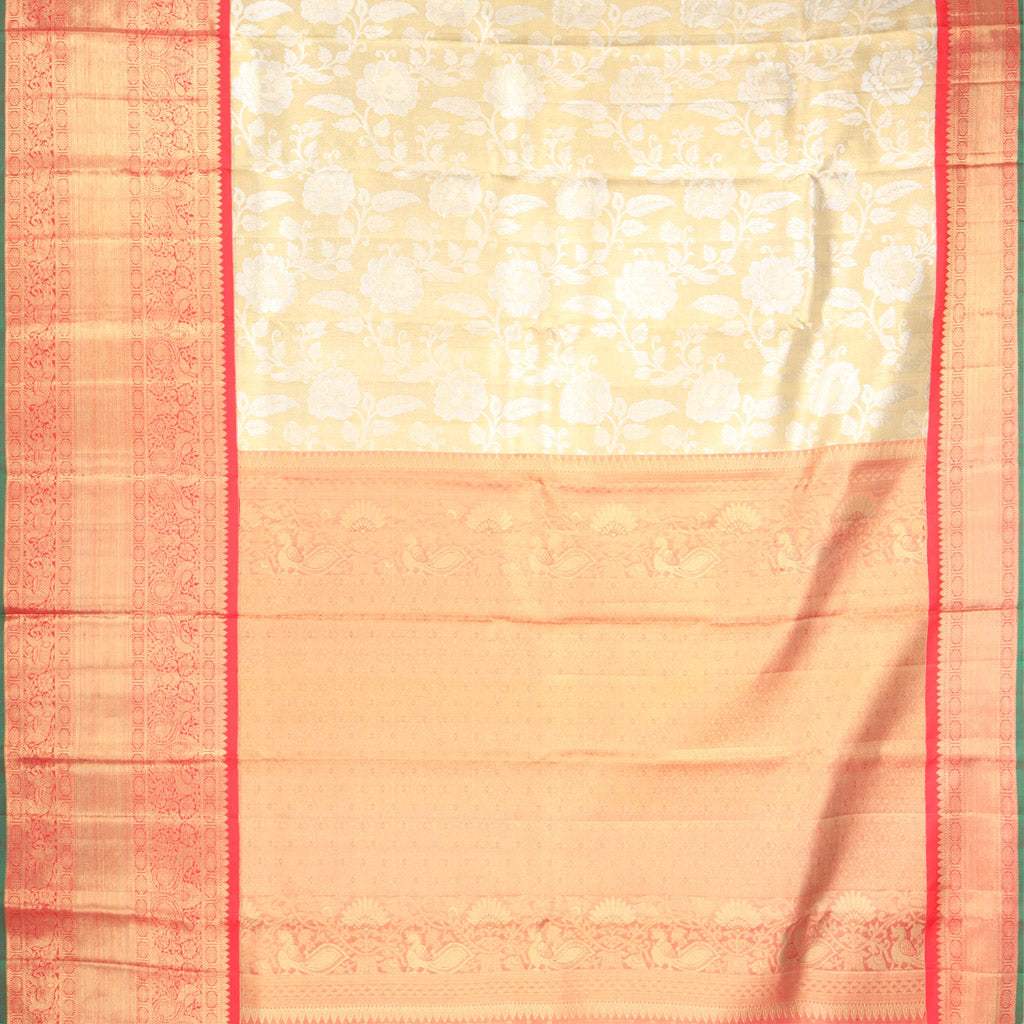 Gold Kanjivaram Silk Saree With Floral Motif Pattern - Singhania's