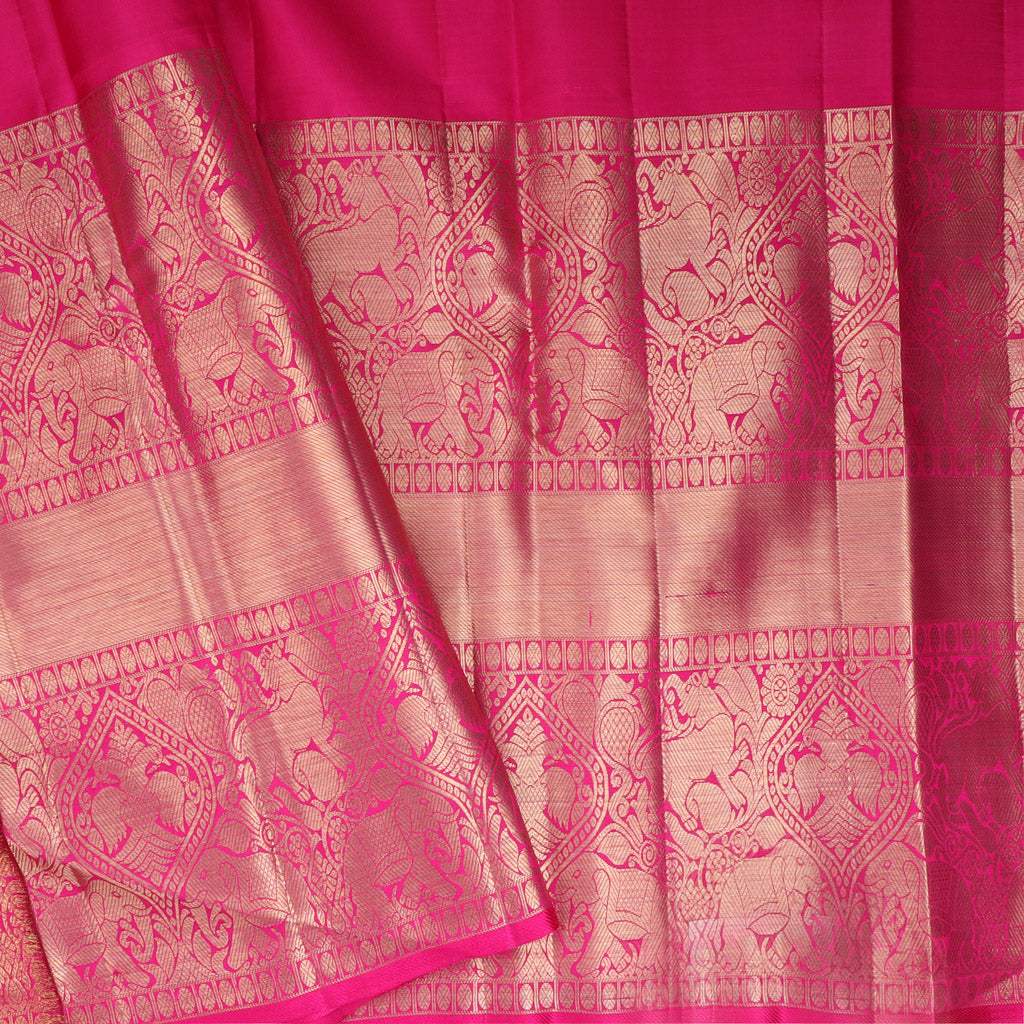 Violet Kanjivaram Silk Saree With Floral Motif Pattern - Singhania's