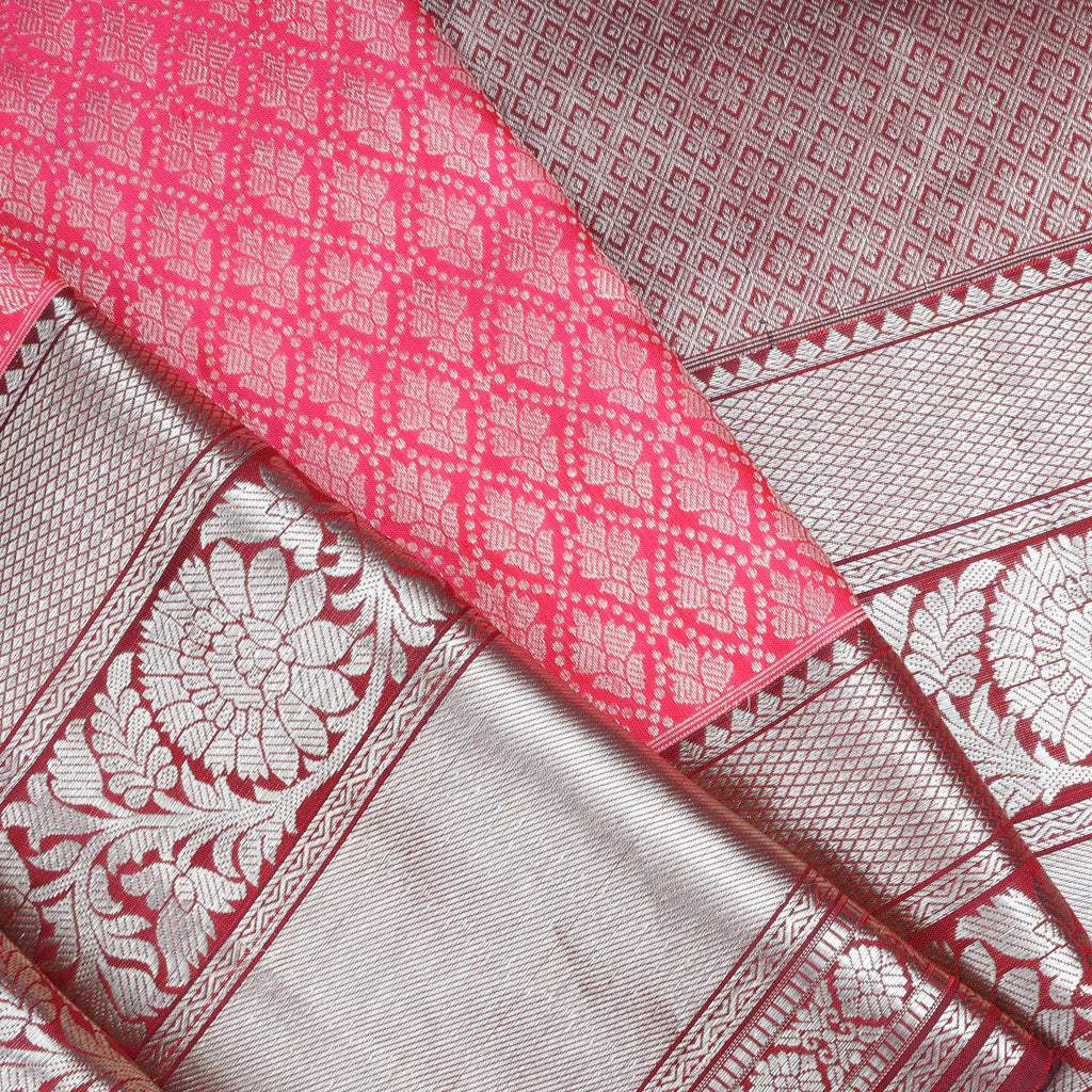 Bright Pink Kanjivaram Silk Saree With Tiny Floral Motifs - Singhania's