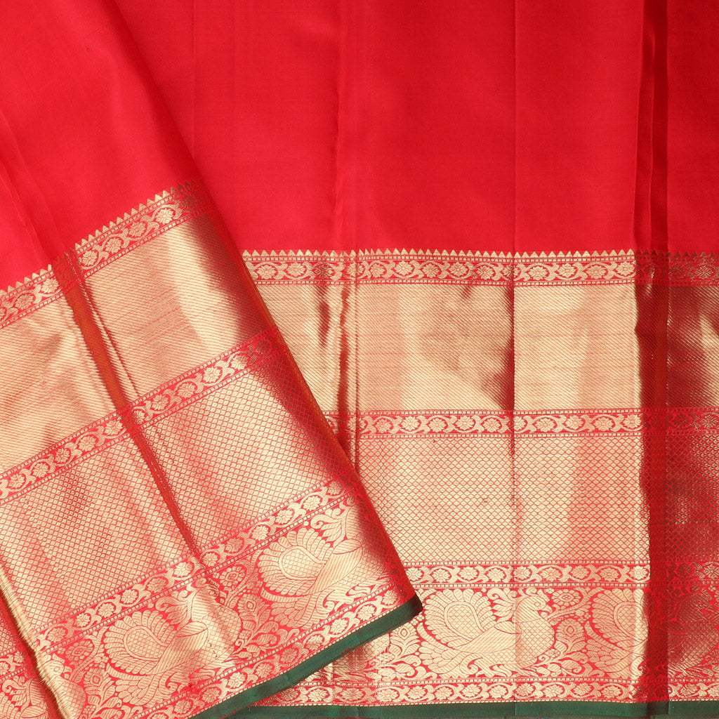 Vibrant Red Kanjivaram Silk Saree With Floral Motif Pattern - Singhania's