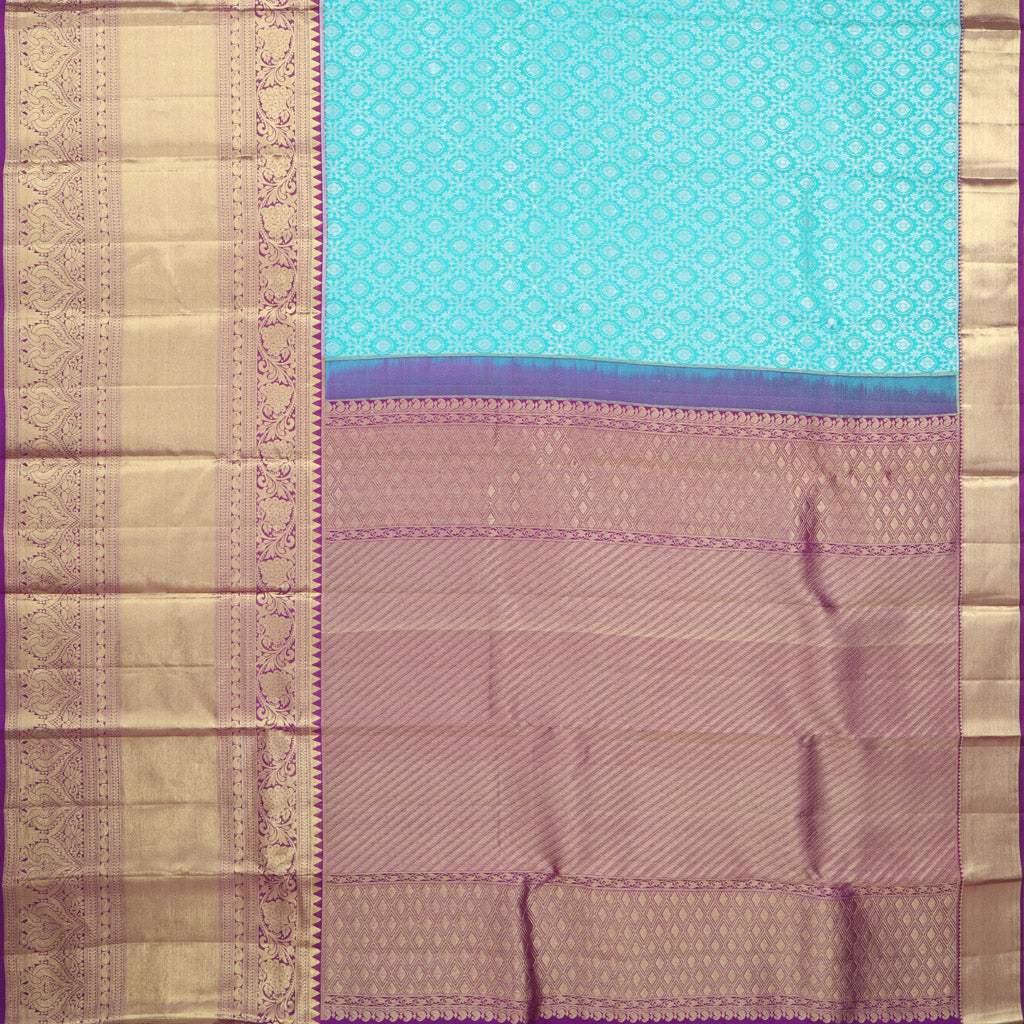 Sky Blue Kanjivaram Silk Saree With Floral Motif Pattern - Singhania's