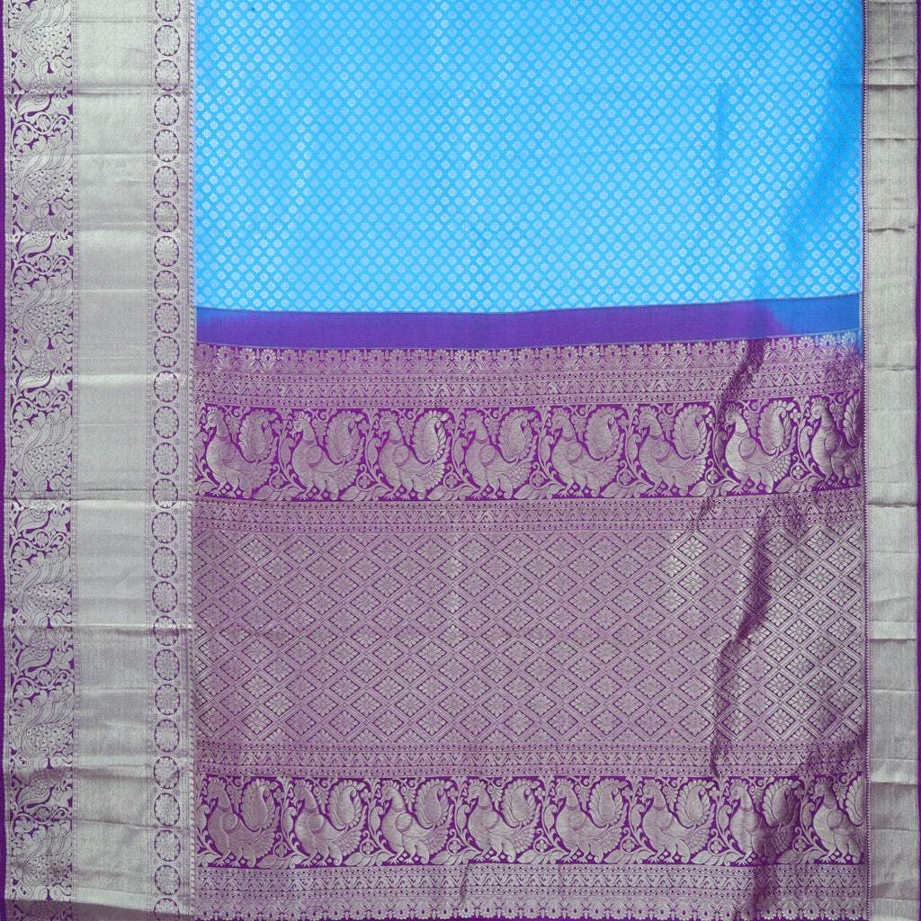 Sky Blue Kanjivaram Silk Saree With Floral Buttis - Singhania's
