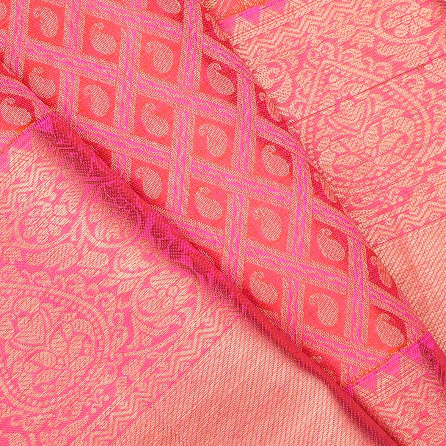 Vibrant Red Kanjivaram Silk Saree With Paisley Motif In Checks - Singhania's