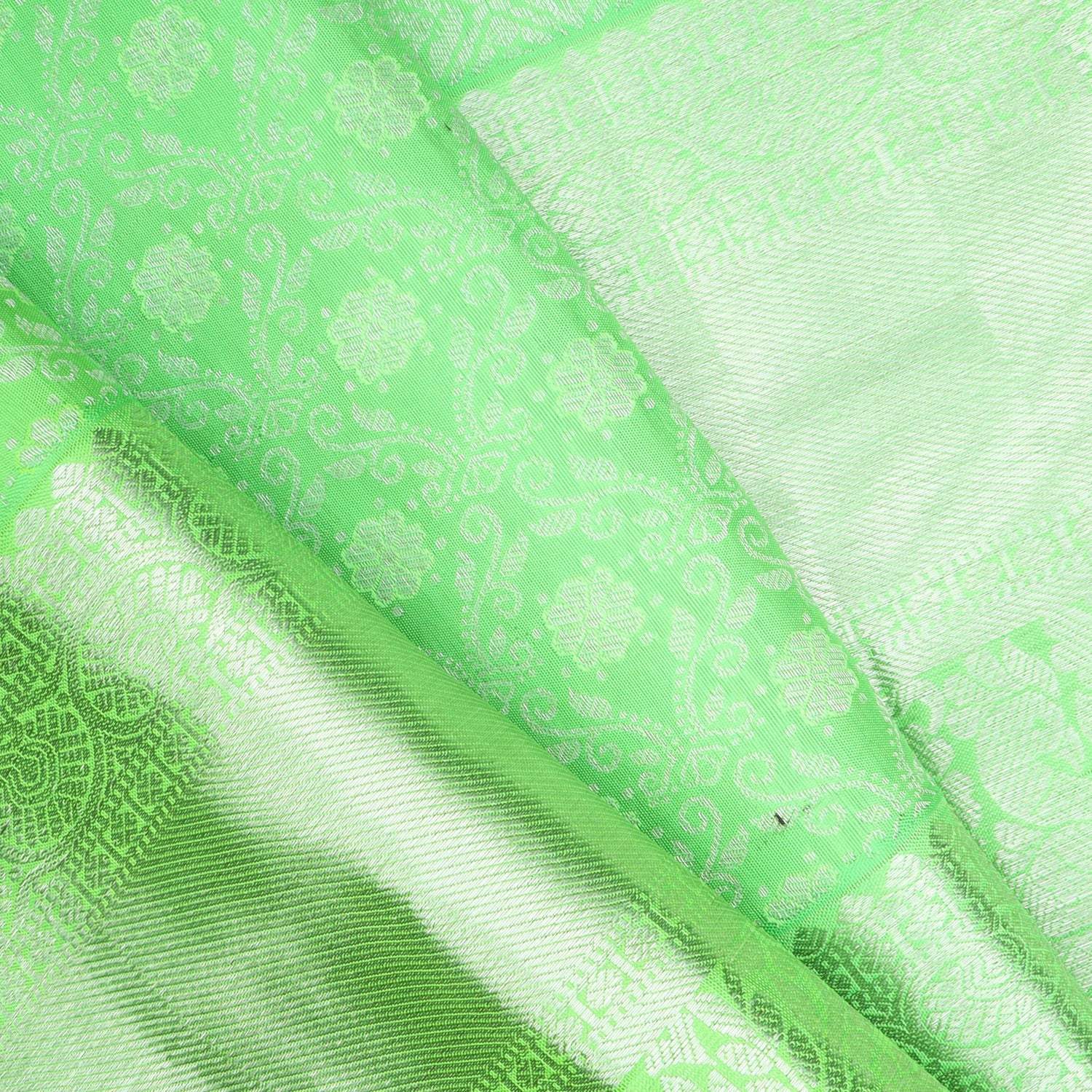 Light Green Kanjivaram Silk Saree With Floral Motif Pattern - Singhania's