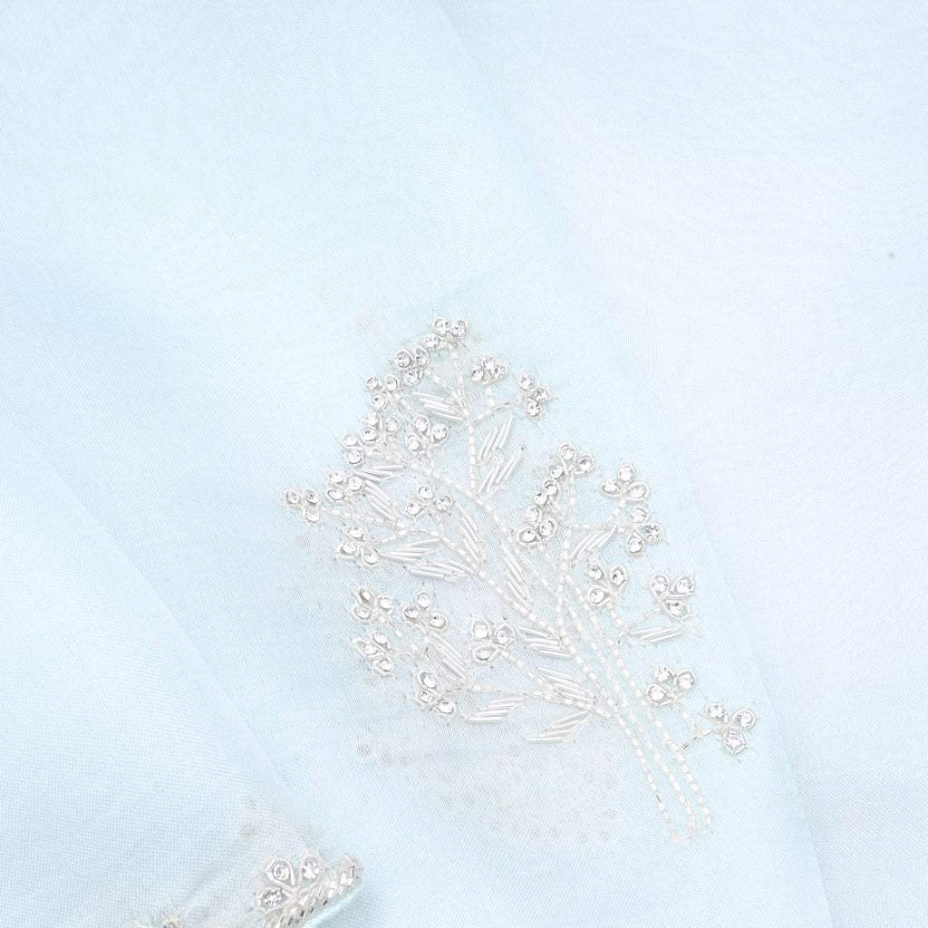 Pastel Ice Blue Organza Saree With Zardozi Embroidery - Singhania's