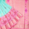 Celeste Blue Banarasi Silk Saree With Floral Motifs - Singhania's