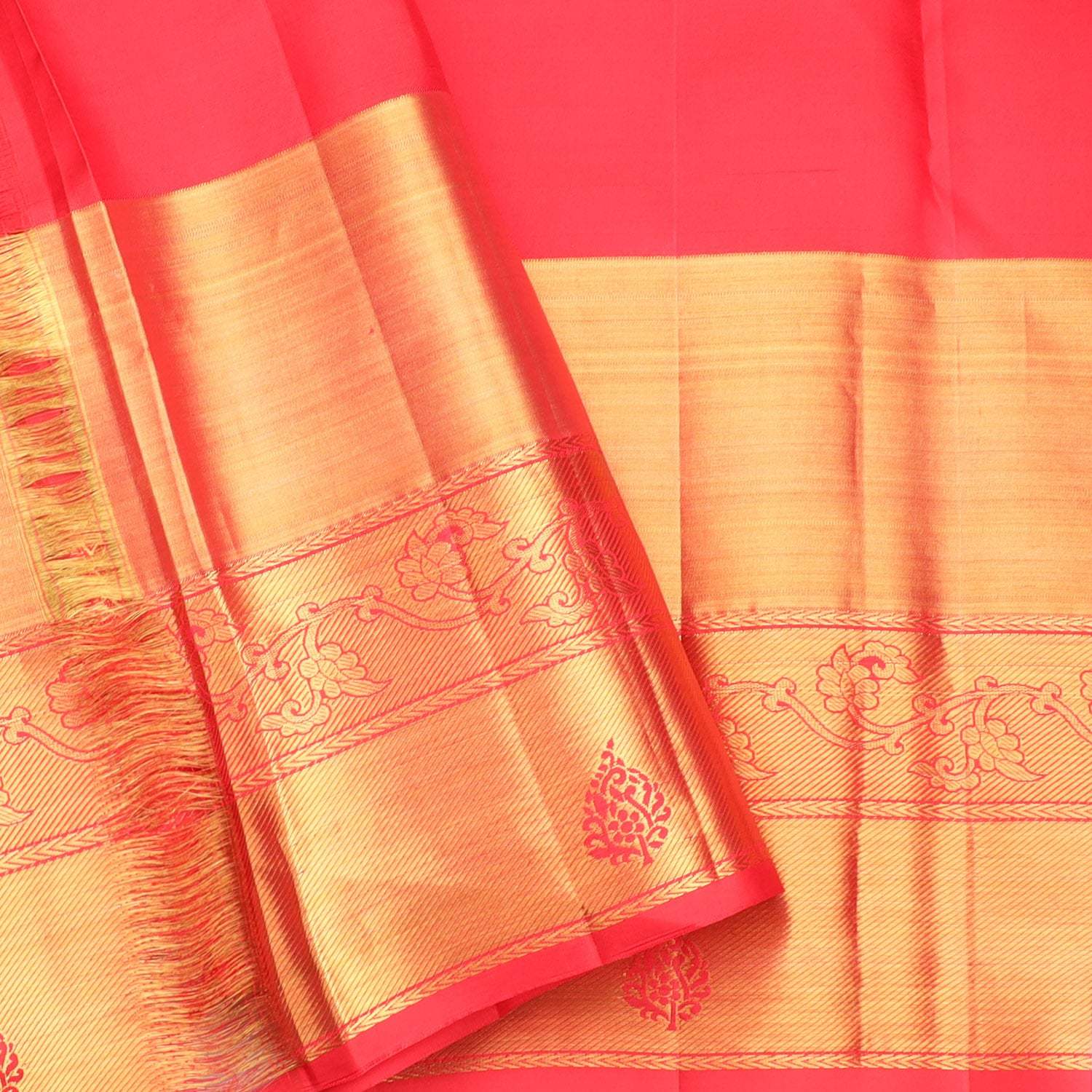 Red Kanjivaram Silk Saree With Floral Buttis - Singhania's
