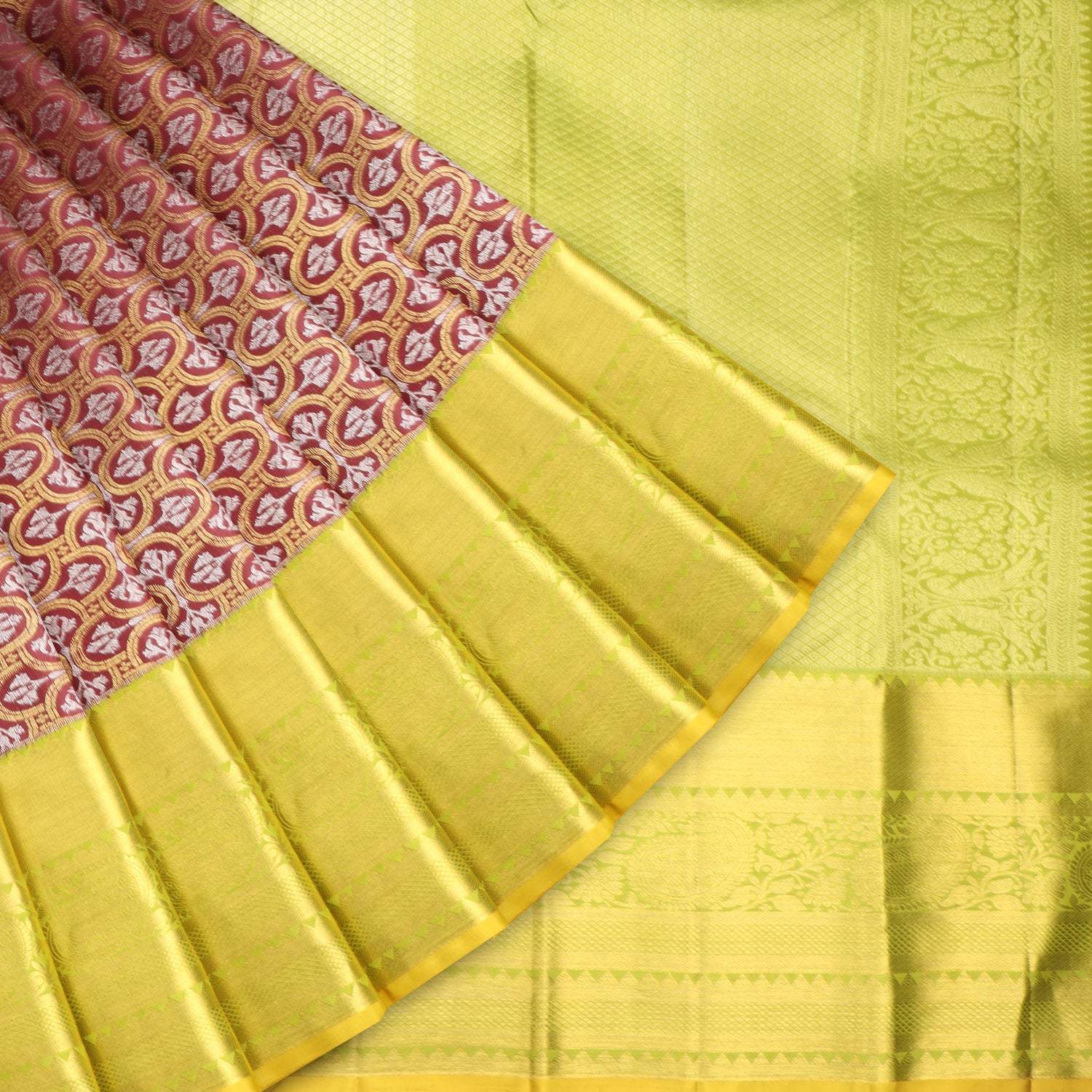 Brown Kanjivaram Silk Saree With Floral Motif Pattern - Singhania's