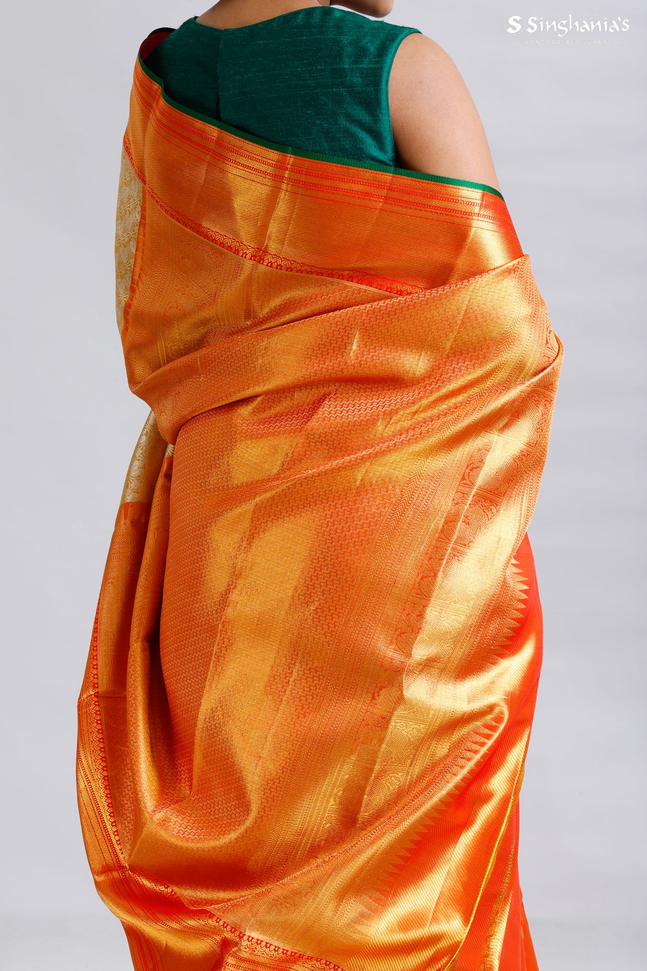 Gold Tissue Kanjivaram Silk Saree With Floral Motif Pattern