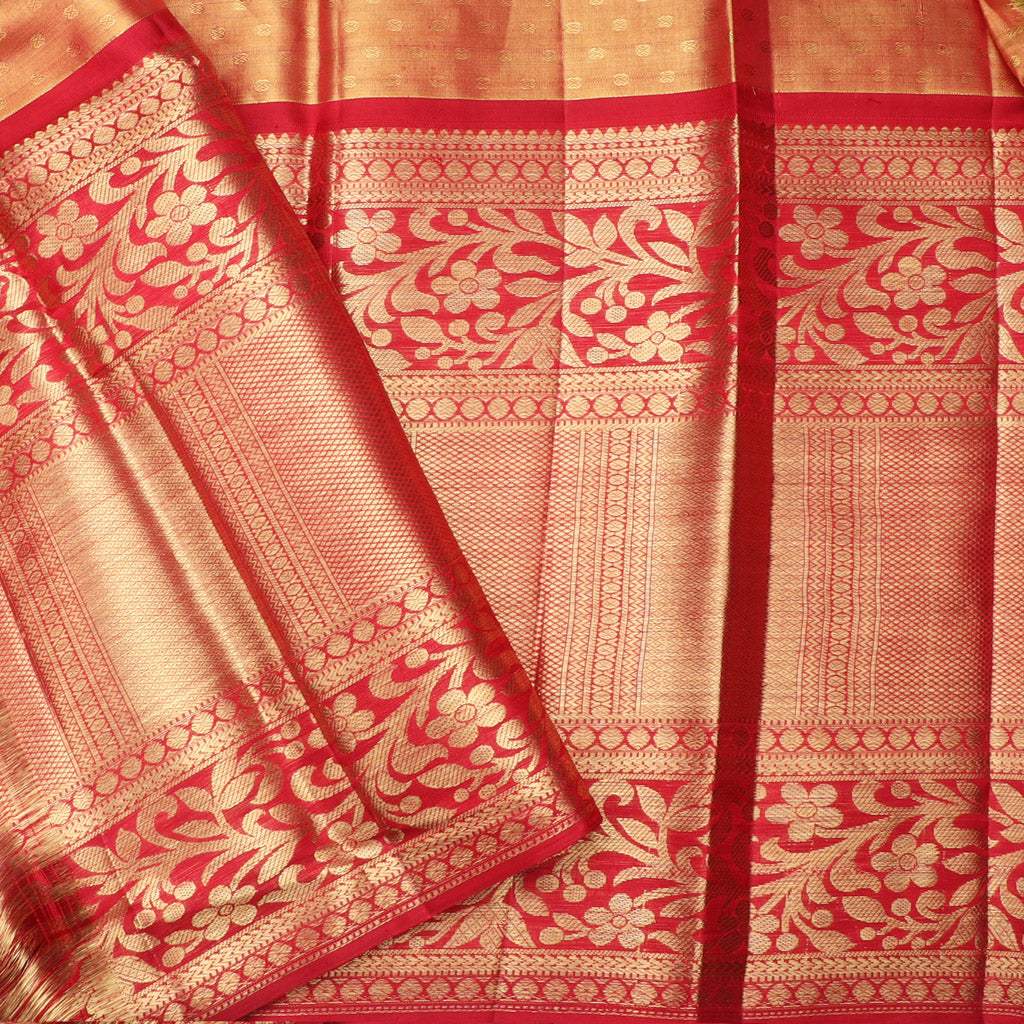 Violet Tissue Kanjivaram Silk Saree With Floral Pattern - Singhania's