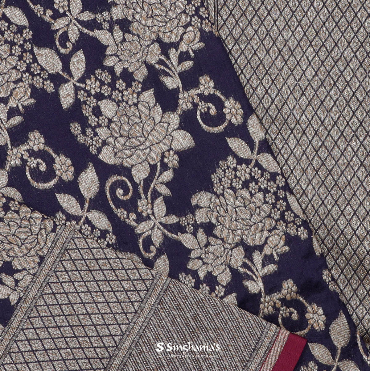 Millenium Blue Banarasi Silk Saree With Floral Jaal Weaving