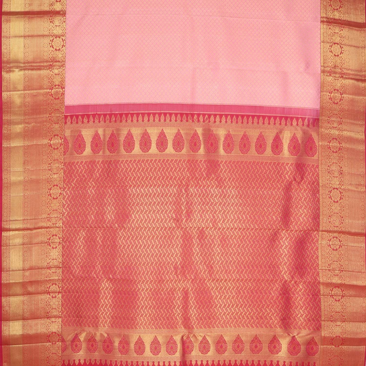 Pastel Pink Kanjivaram Silk Saree With Floral Buttis - Singhania's