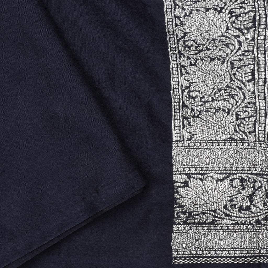 Black Silk Saree With Floral Design - Singhania's