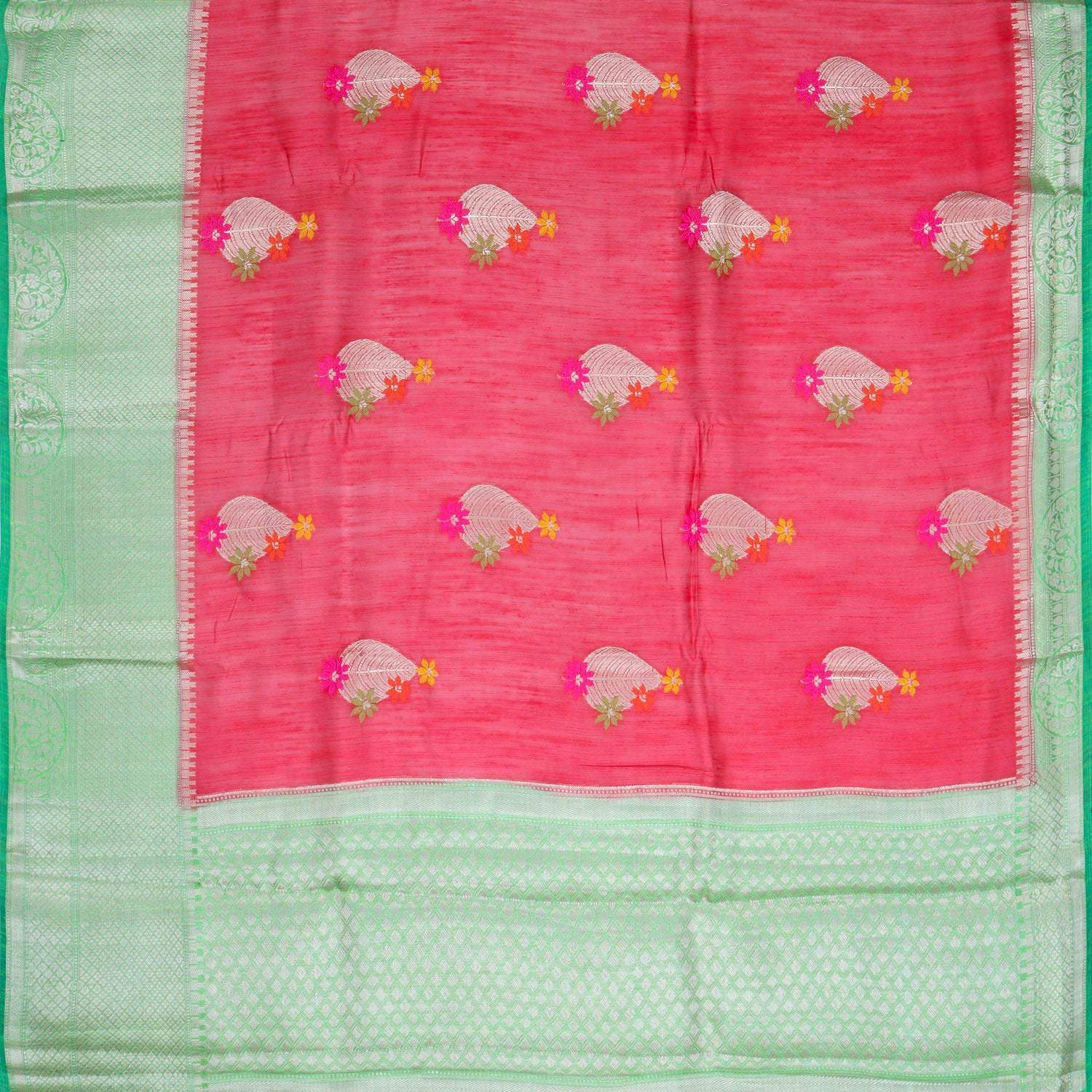 Desire Red Matka Silk Saree With Leaf Motifs - Singhania's