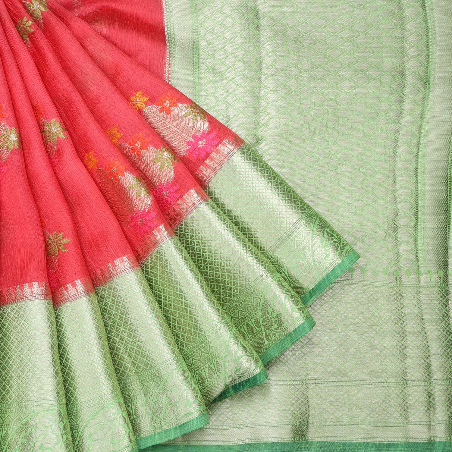 Desire Red Matka Silk Saree With Leaf Motifs - Singhania's