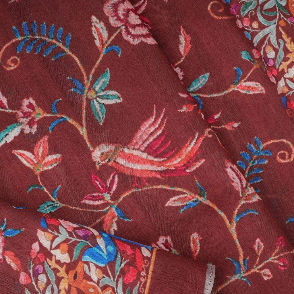 Brick Red Printed Silk Saree - Singhania's