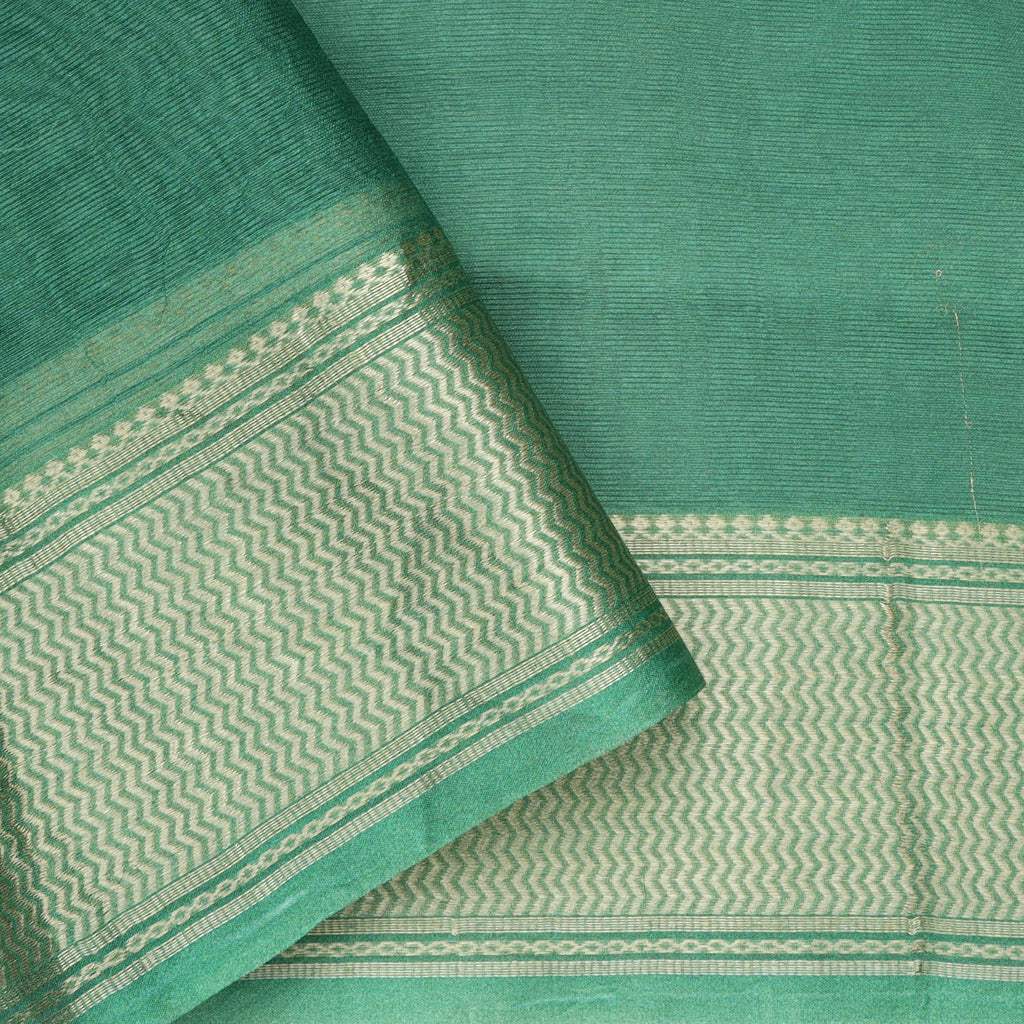 Deep Green Printed Maheshwari Silk Saree With Sequin Embroidery - Singhania's