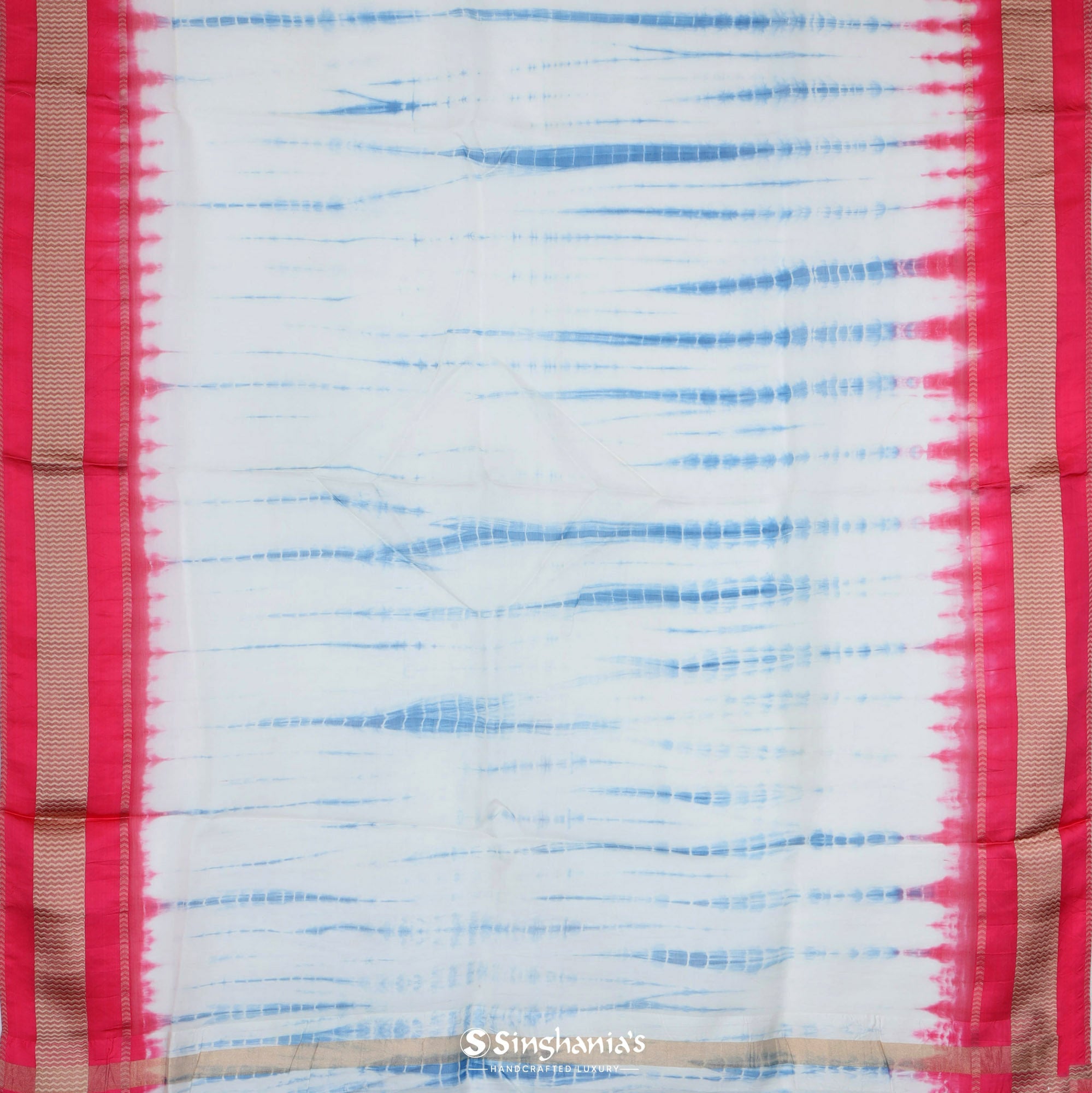 White Blue Maheshwari Silk Saree With Printed Pattern