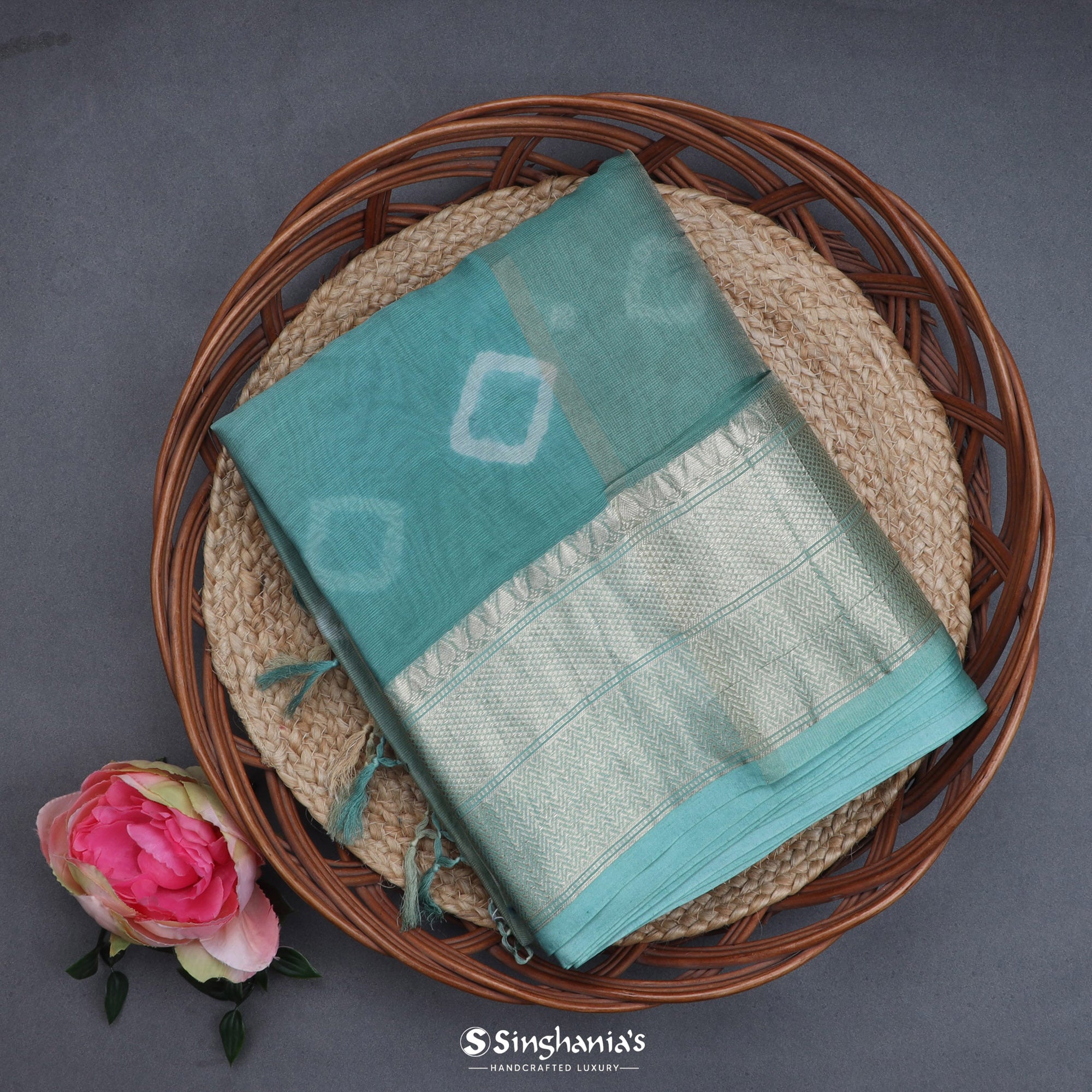 Pale Blue Maheshwari Silk Saree With Printed Design