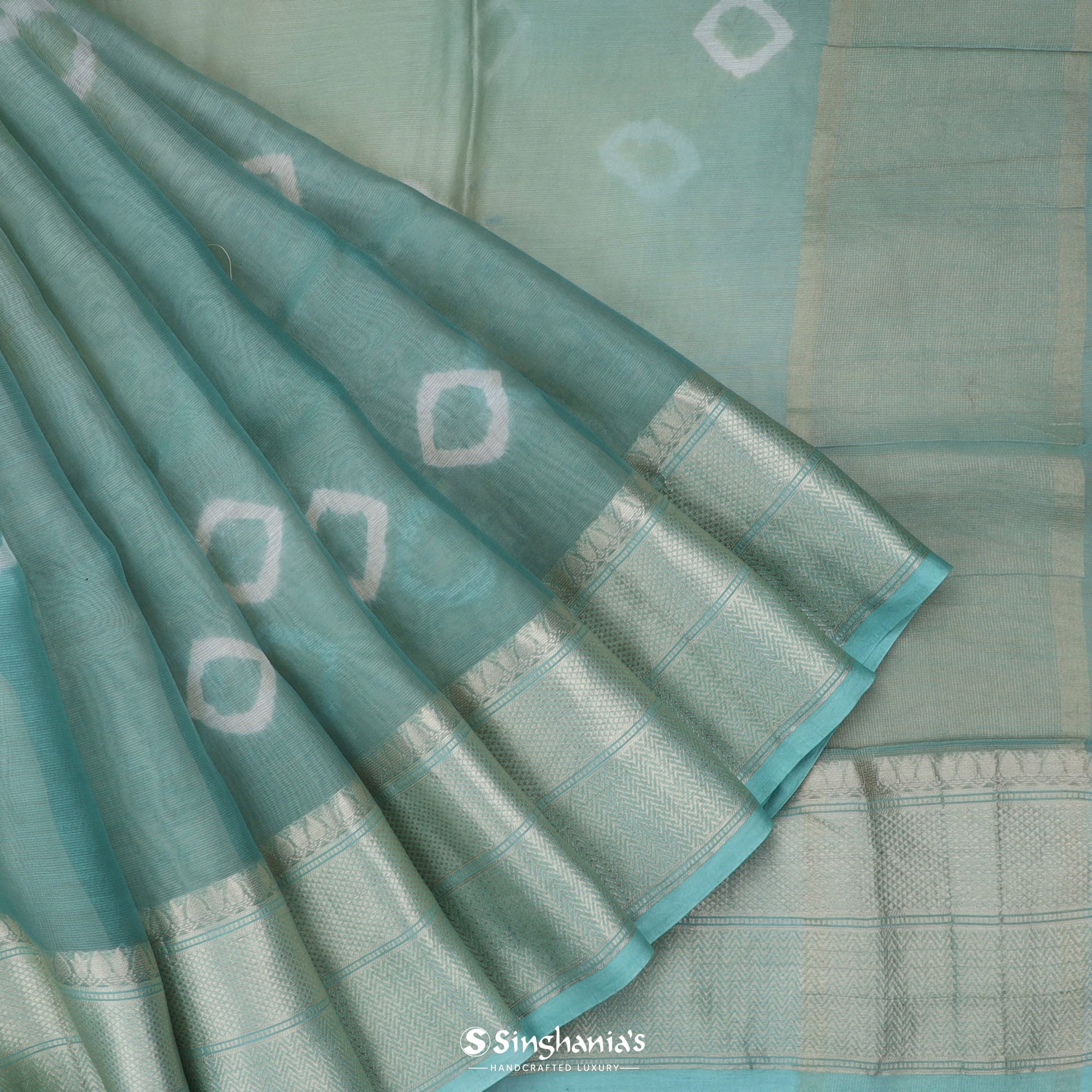 Pale Blue Maheshwari Silk Saree With Printed Design