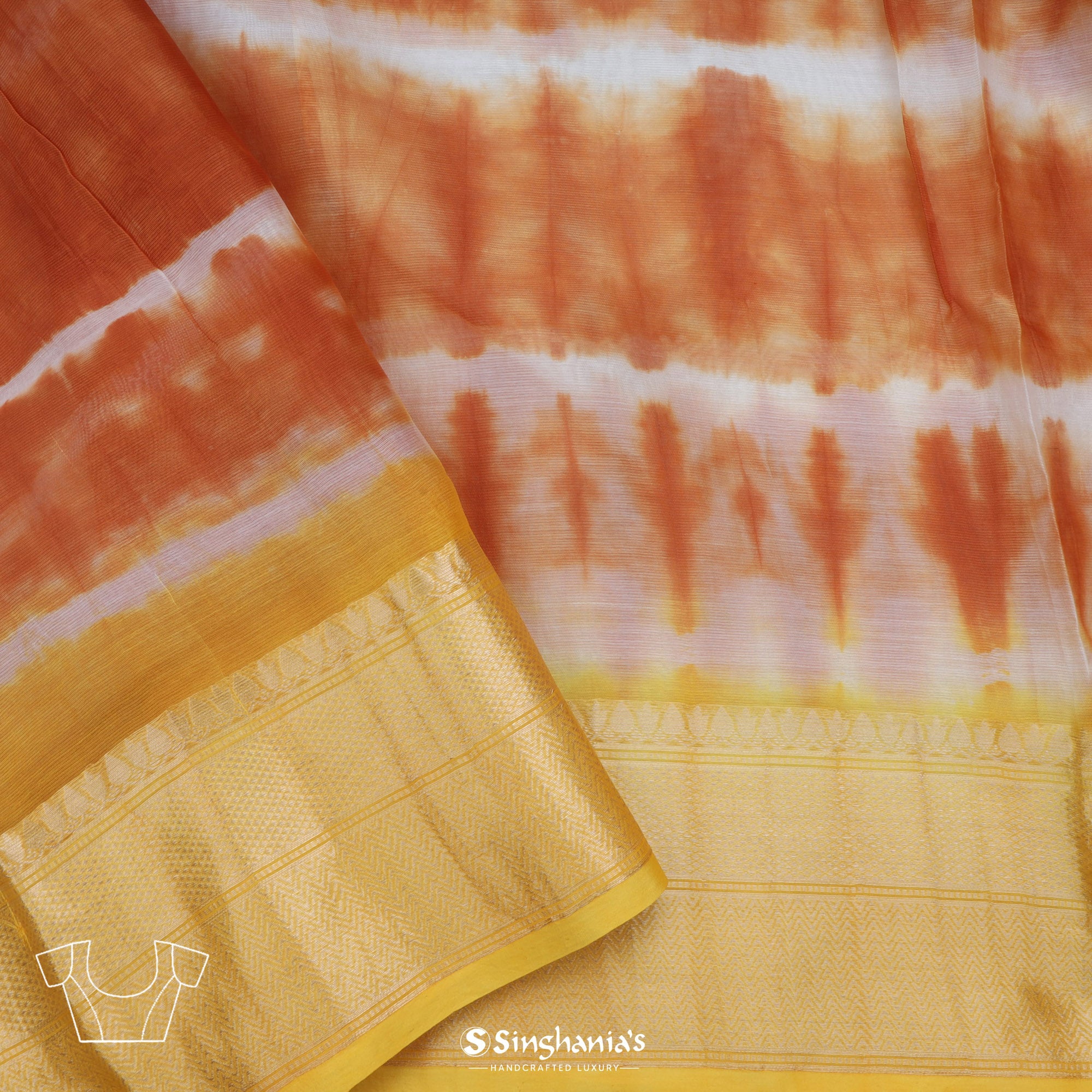 White Orange Maheshwari Silk Saree With Printed Design