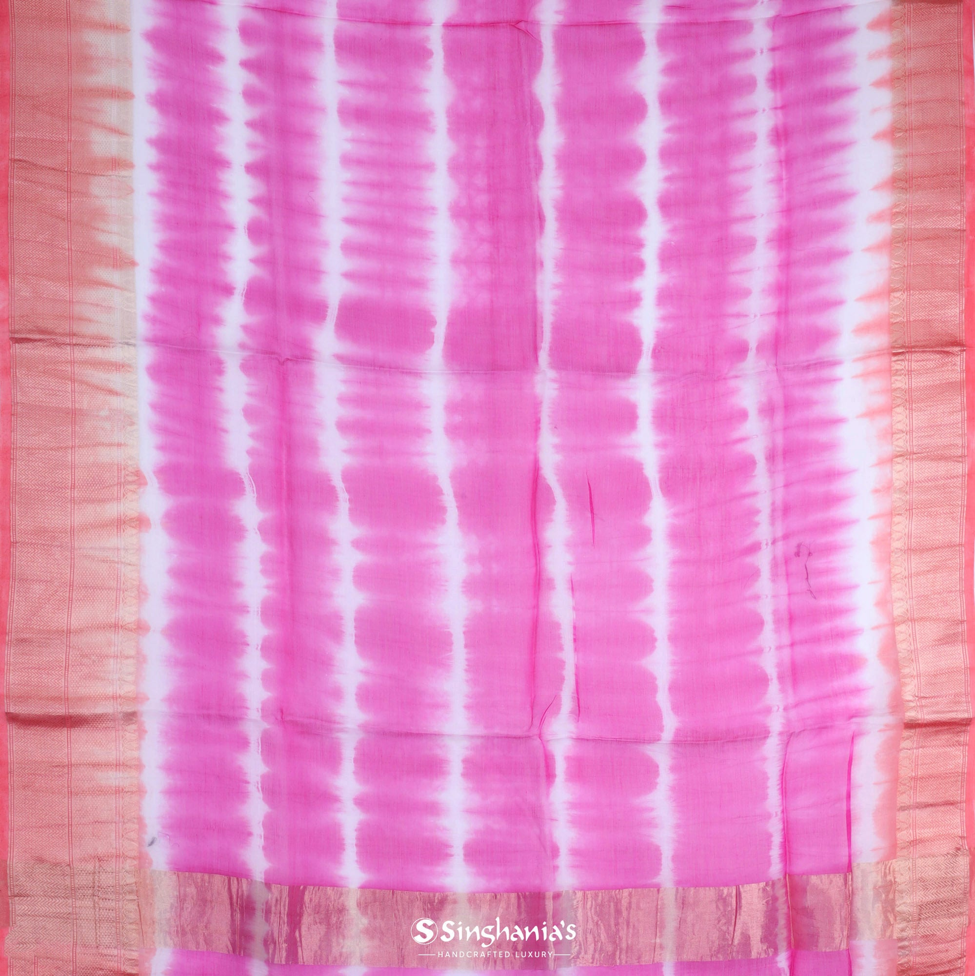 Flamingo Pink Maheshwari Silk Saree With Printed Design