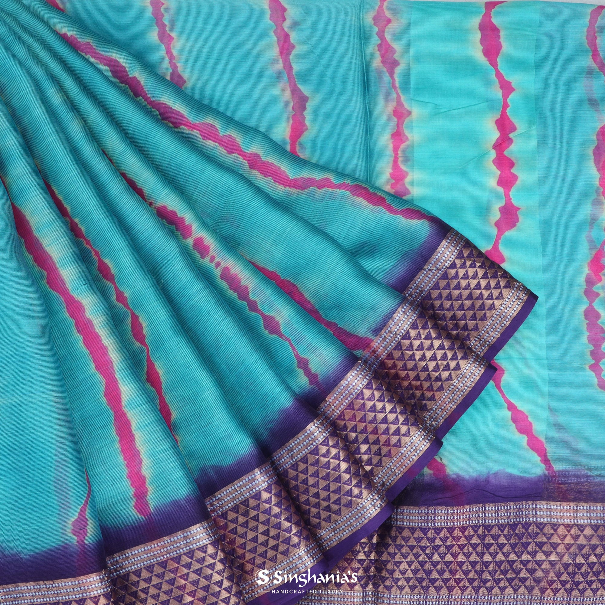 Light Blue Printed Maheshwari Silk Saree
