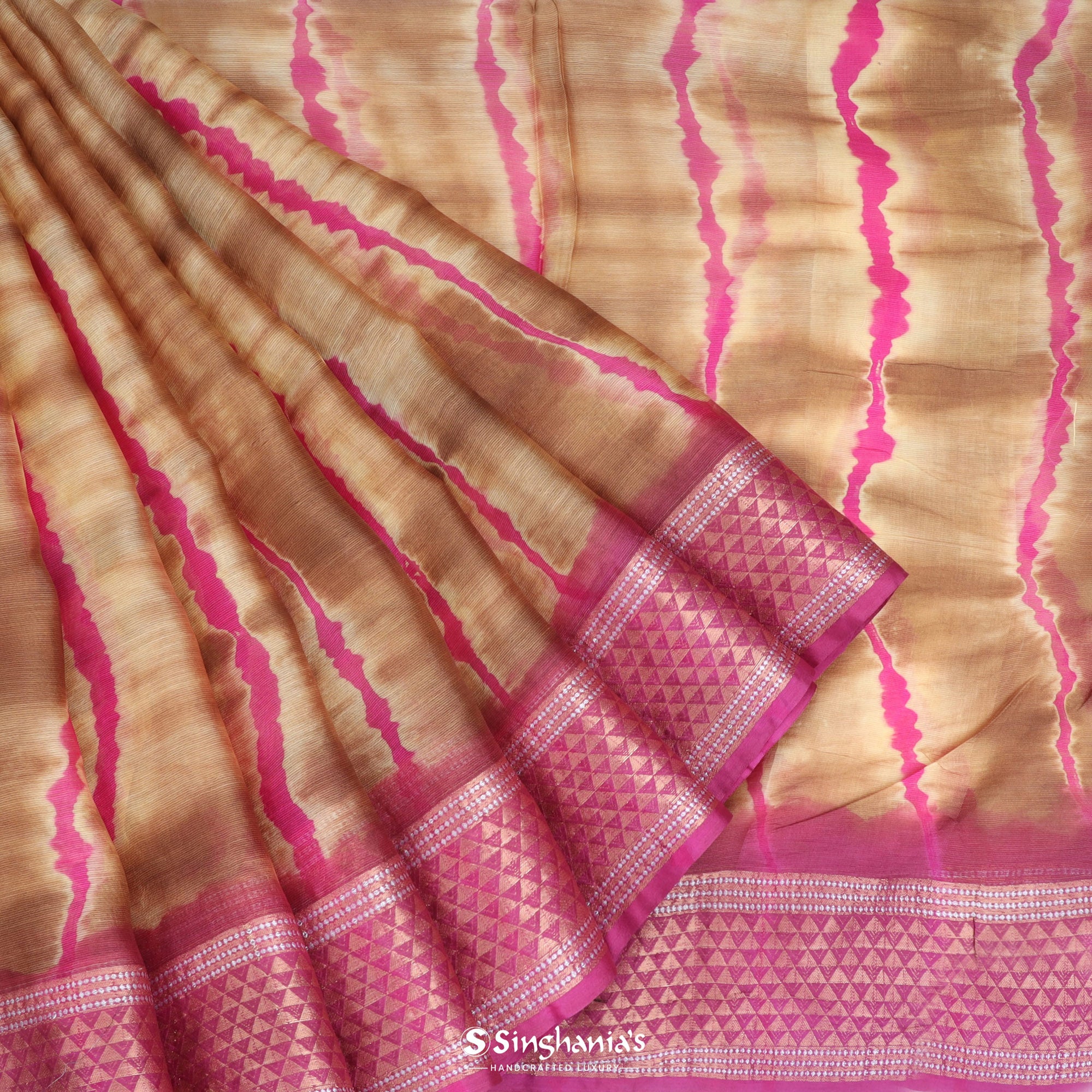 Cream Brown Printed Maheshwari Silk Saree