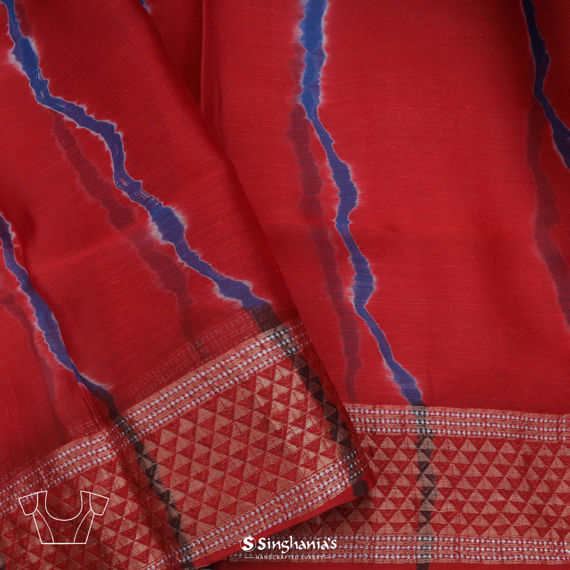 Bright Red Printed Maheshwari Silk Saree