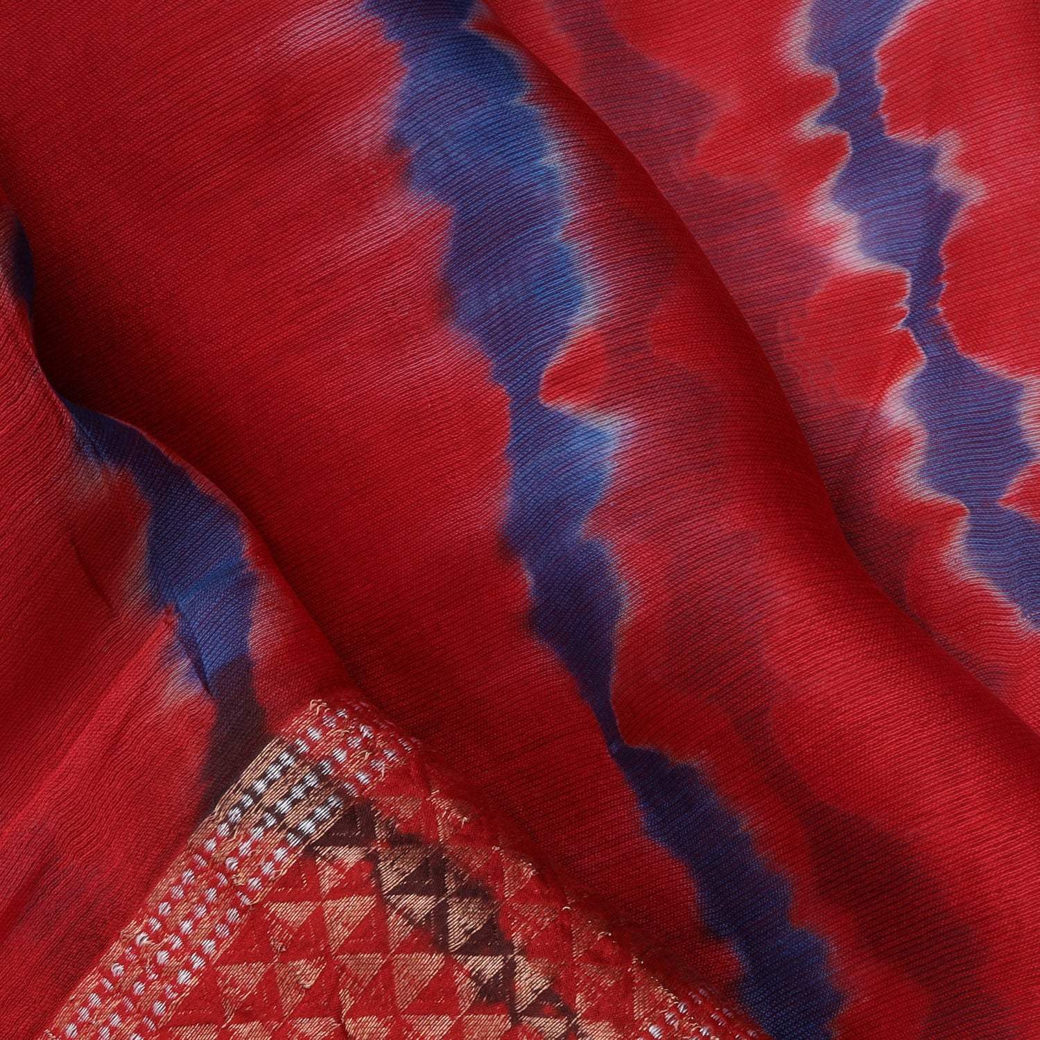 Brick Red Maheshwari Silk Tie & Dye Printed Saree - Singhania's