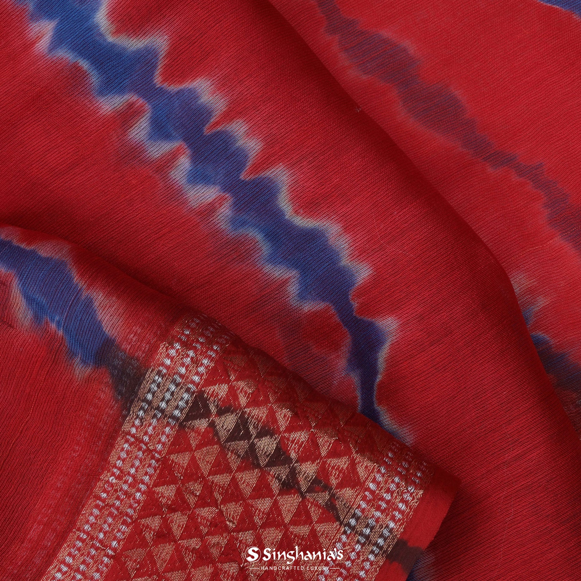 Bright Red Printed Maheshwari Silk Saree