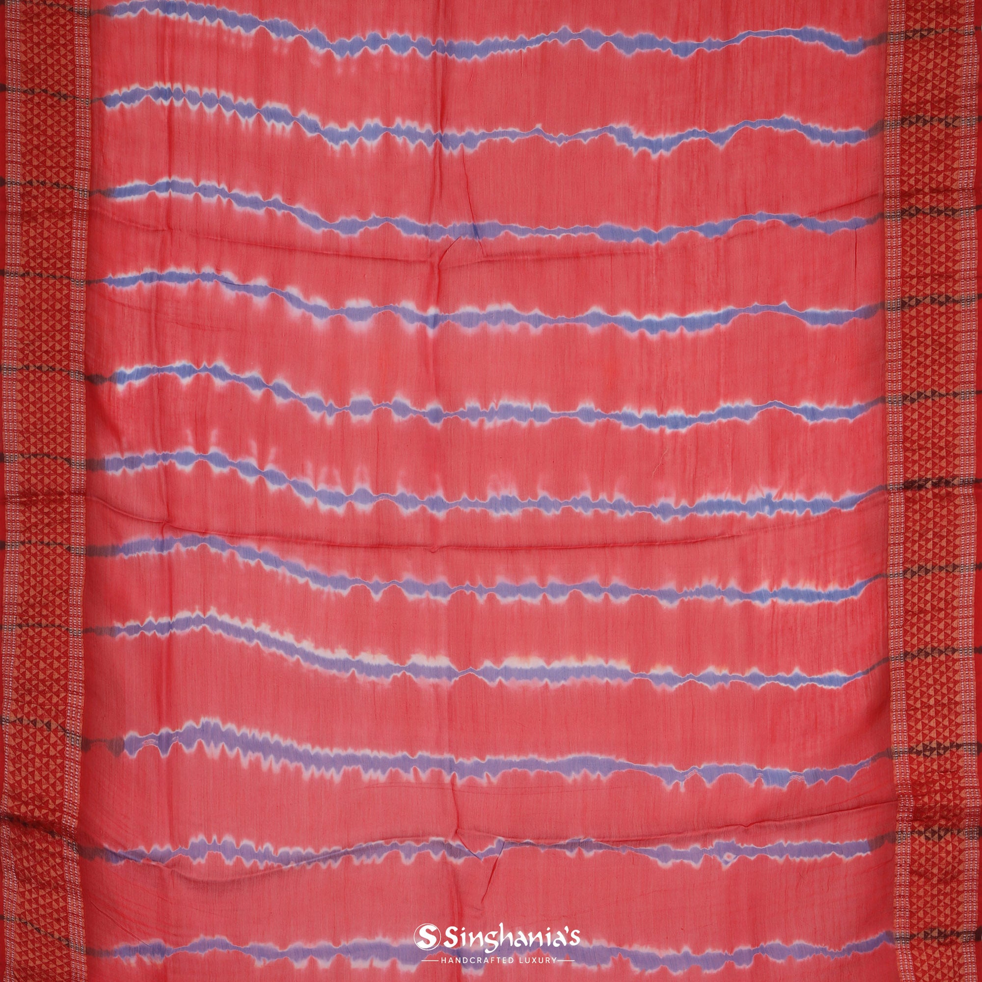 Bright Red Printed Maheshwari Silk Saree